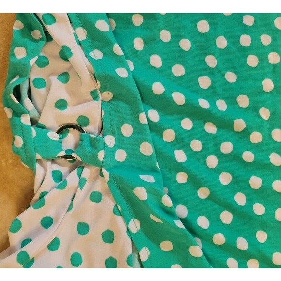 Susan Graver Liquid Knit Layered Top Metal Ring Details Polka Dot Mint White 2XL - Picture 7 of 10
